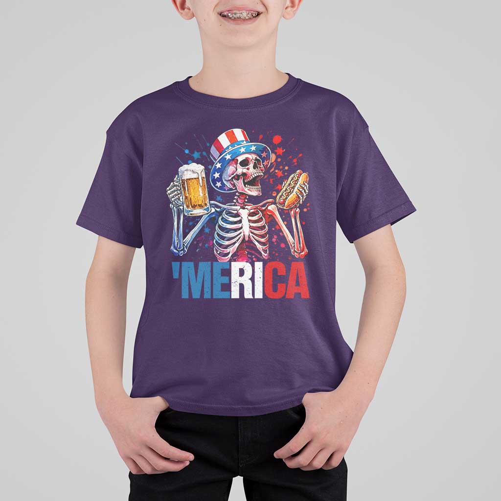 Red White And Blue Skeleton Party T Shirt For Kid American Freedom Vibes