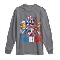 Red White And Blue Skeleton Party Long Sleeve Shirt American Freedom Vibes