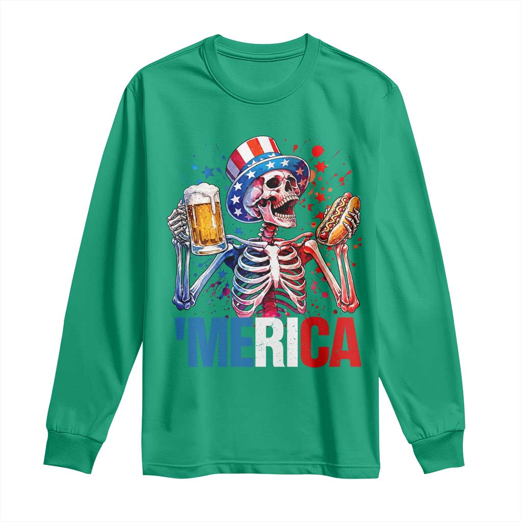 Red White And Blue Skeleton Party Long Sleeve Shirt American Freedom Vibes