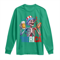 Red White And Blue Skeleton Party Long Sleeve Shirt American Freedom Vibes