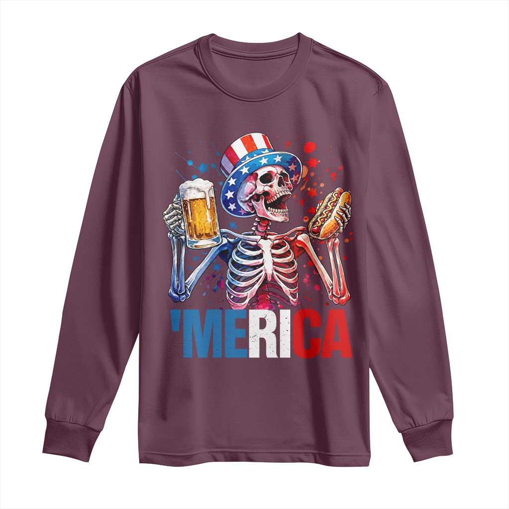 Red White And Blue Skeleton Party Long Sleeve Shirt American Freedom Vibes