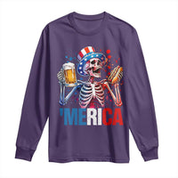 Red White And Blue Skeleton Party Long Sleeve Shirt American Freedom Vibes