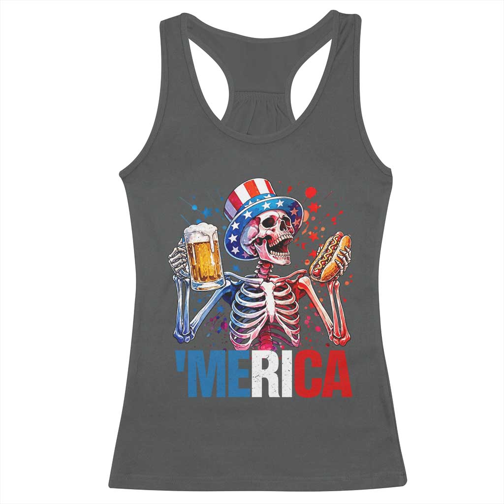 Red White And Blue Skeleton Party Racerback Tank Top American Freedom Vibes