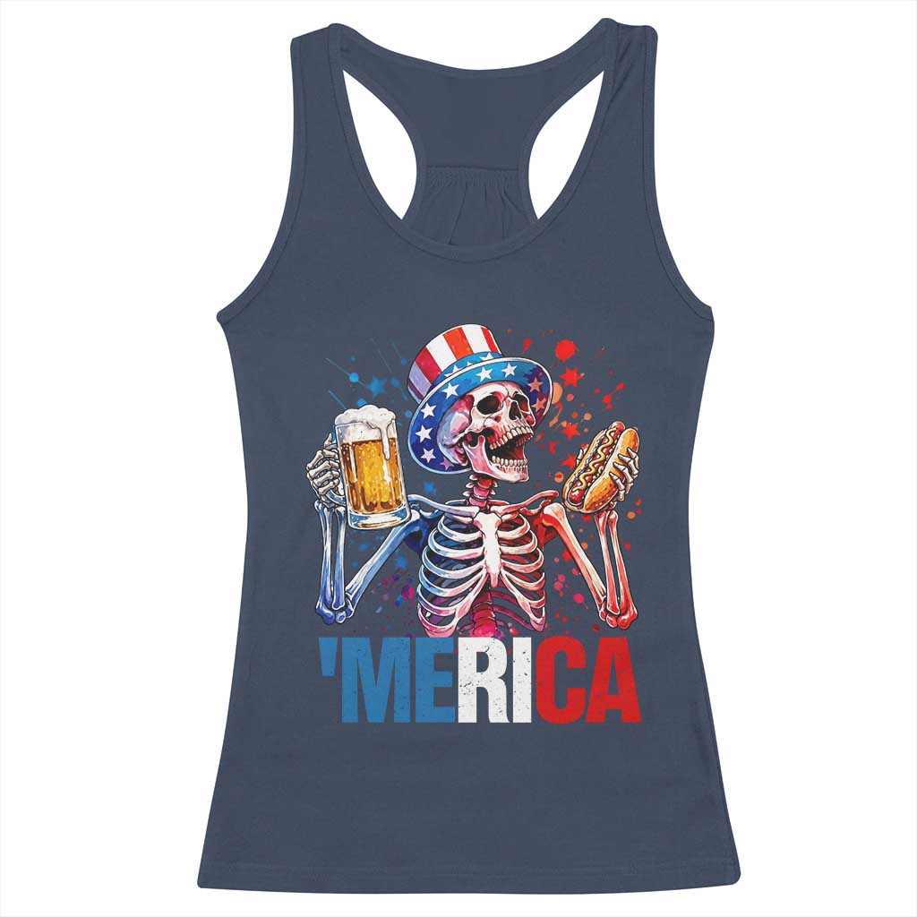 Red White And Blue Skeleton Party Racerback Tank Top American Freedom Vibes