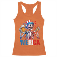 Red White And Blue Skeleton Party Racerback Tank Top American Freedom Vibes