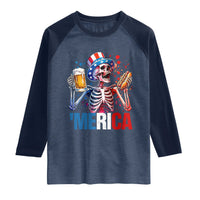 Red White And Blue Skeleton Party Raglan Shirt American Freedom Vibes