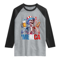 Red White And Blue Skeleton Party Raglan Shirt American Freedom Vibes
