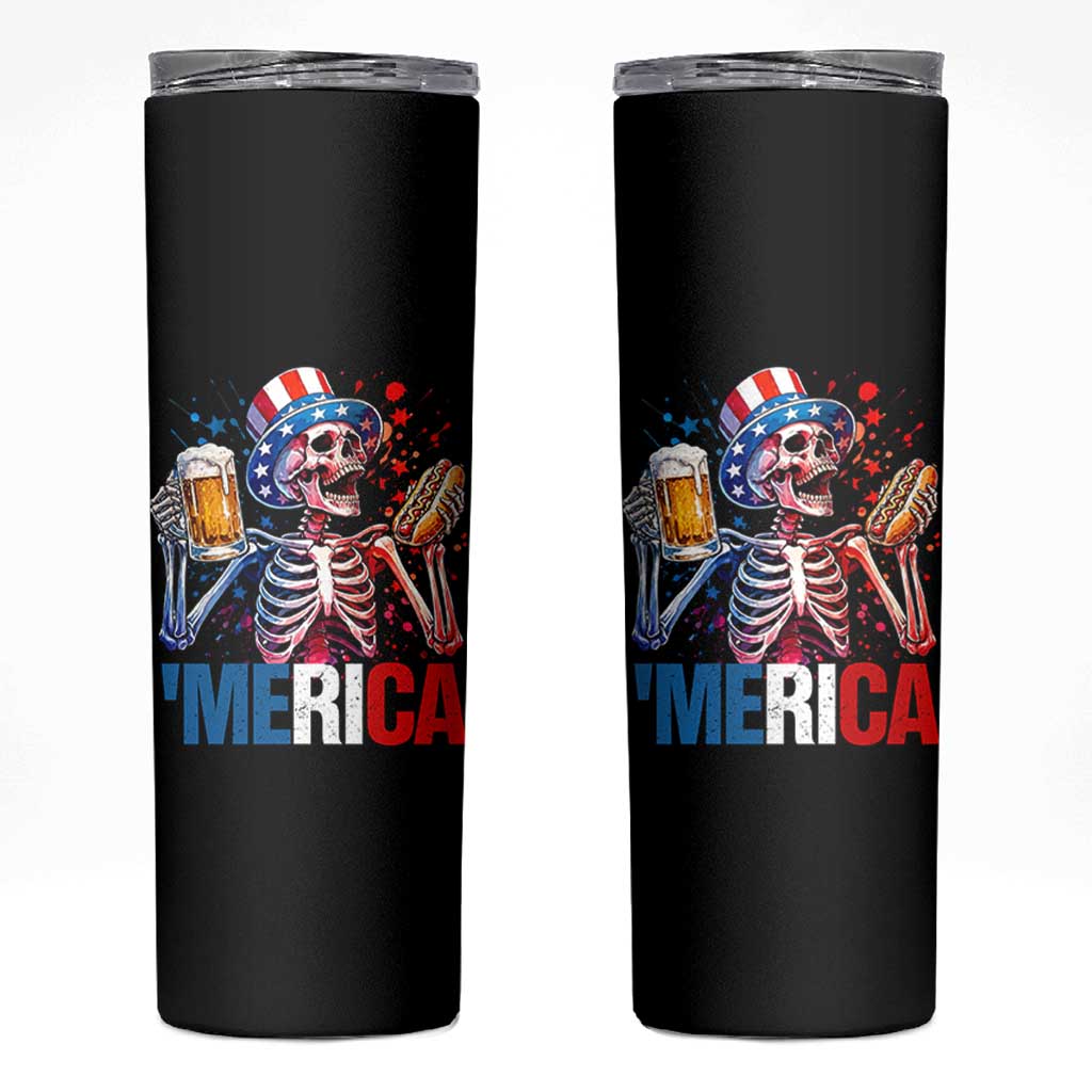 Red White And Blue Skeleton Party Skinny Tumbler American Freedom Vibes