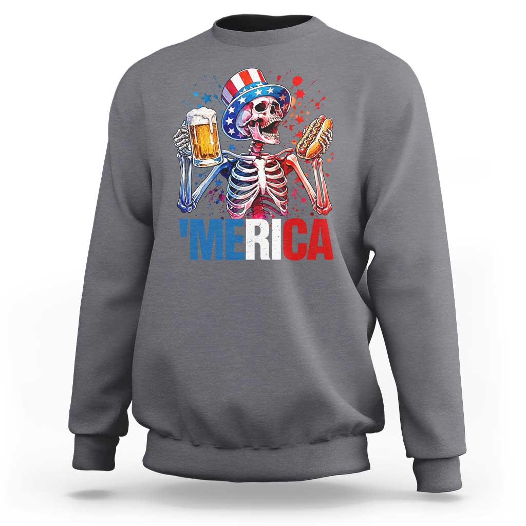 Red White And Blue Skeleton Party Sweatshirt American Freedom Vibes
