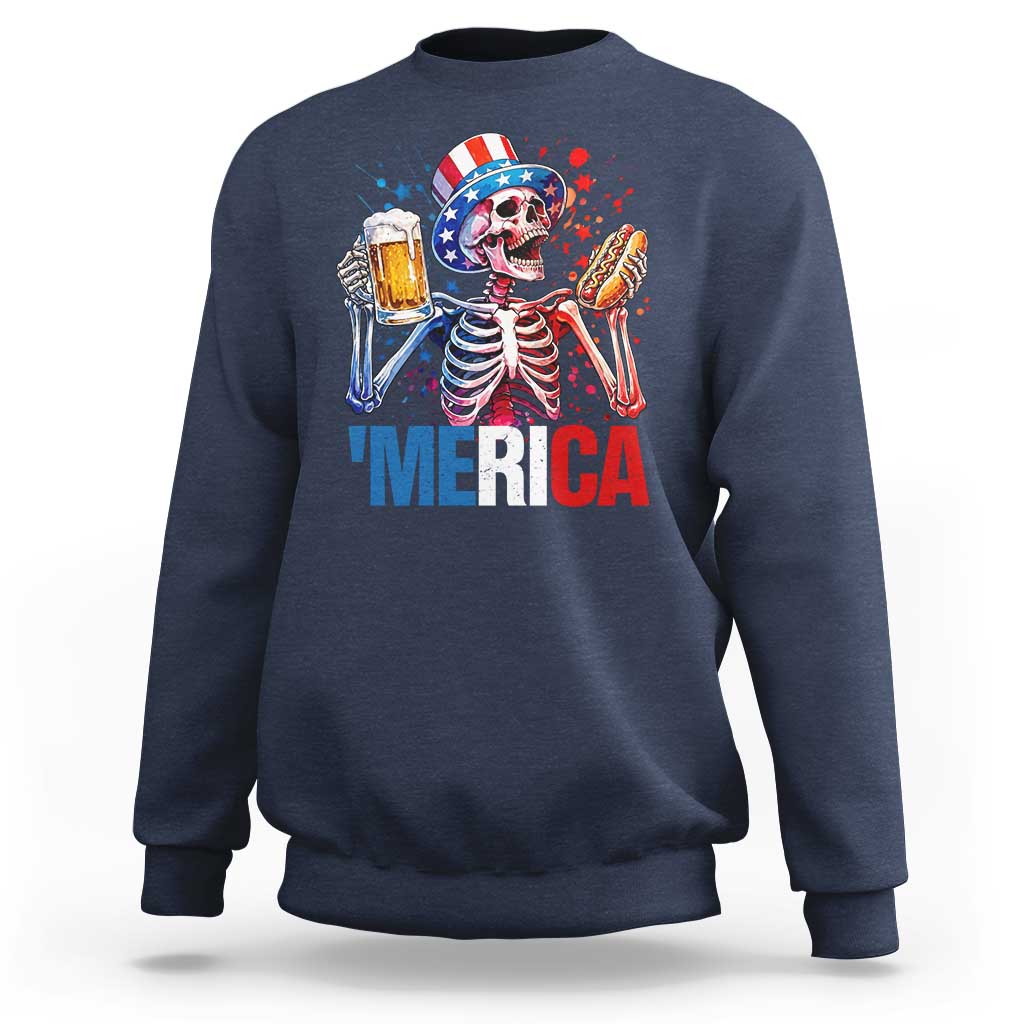 Red White And Blue Skeleton Party Sweatshirt American Freedom Vibes