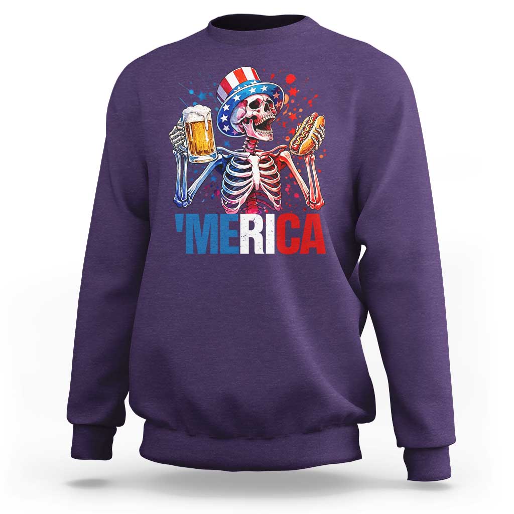 Red White And Blue Skeleton Party Sweatshirt American Freedom Vibes