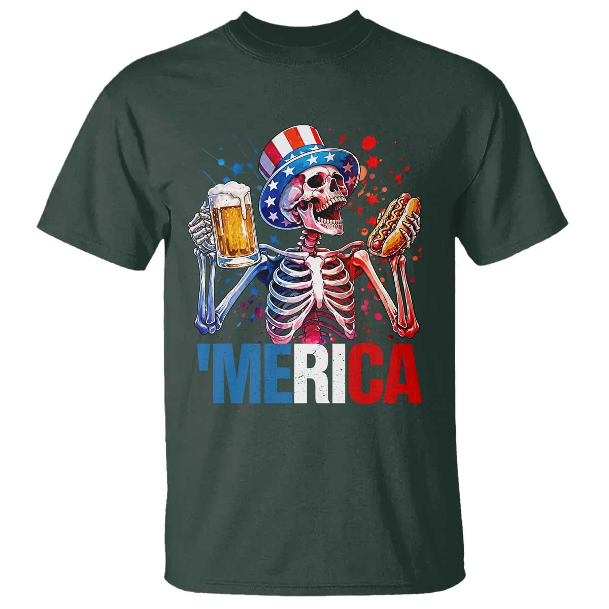 Red White And Blue Skeleton Party T Shirt American Freedom Vibes