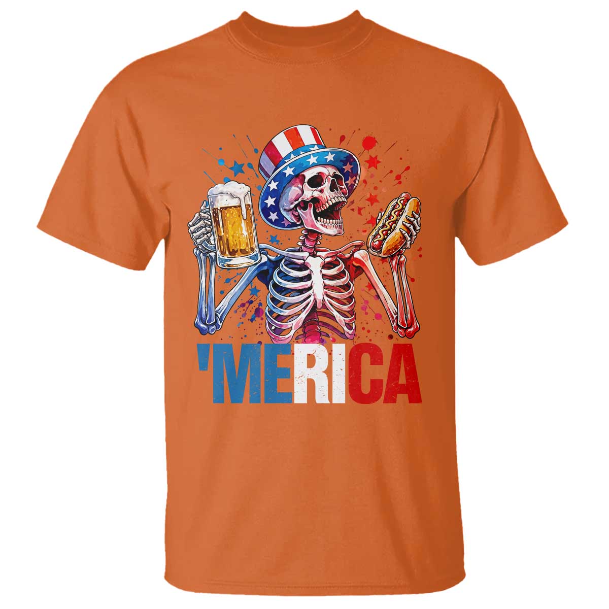 Red White And Blue Skeleton Party T Shirt American Freedom Vibes