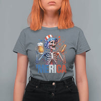 Red White And Blue Skeleton Party T Shirt For Women American Freedom Vibes