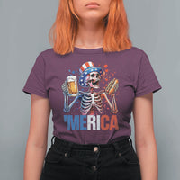 Red White And Blue Skeleton Party T Shirt For Women American Freedom Vibes