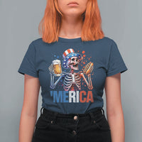Red White And Blue Skeleton Party T Shirt For Women American Freedom Vibes