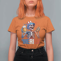 Red White And Blue Skeleton Party T Shirt For Women American Freedom Vibes