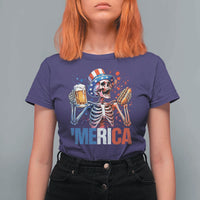 Red White And Blue Skeleton Party T Shirt For Women American Freedom Vibes