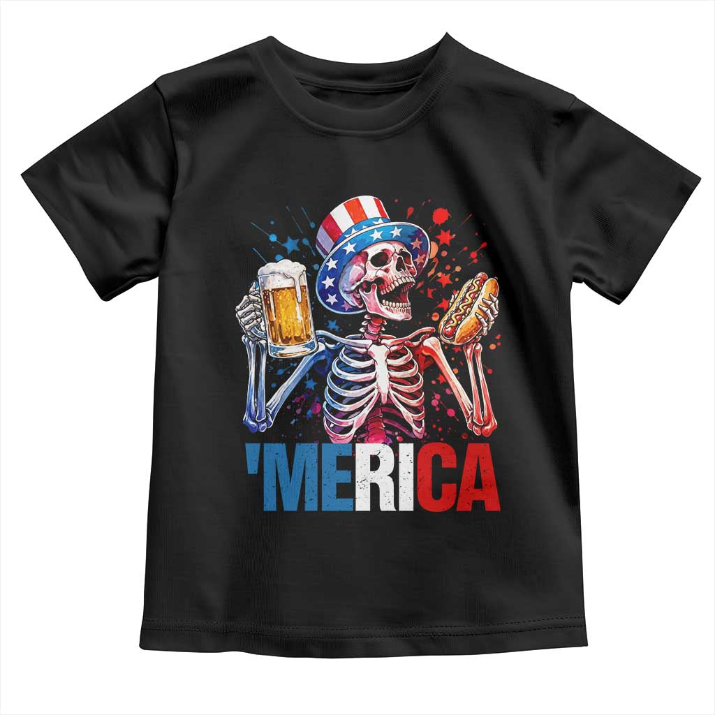 Red White And Blue Skeleton Party Toddler T Shirt American Freedom Vibes