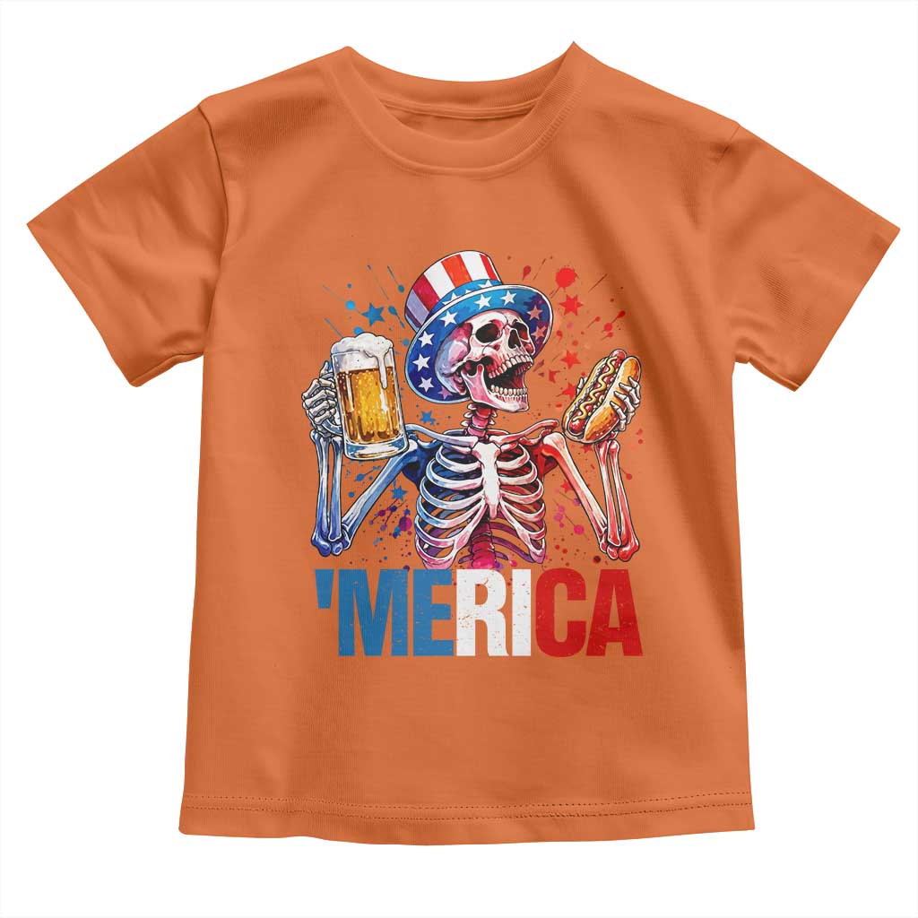 Red White And Blue Skeleton Party Toddler T Shirt American Freedom Vibes