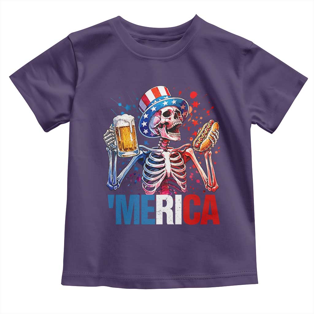 Red White And Blue Skeleton Party Toddler T Shirt American Freedom Vibes