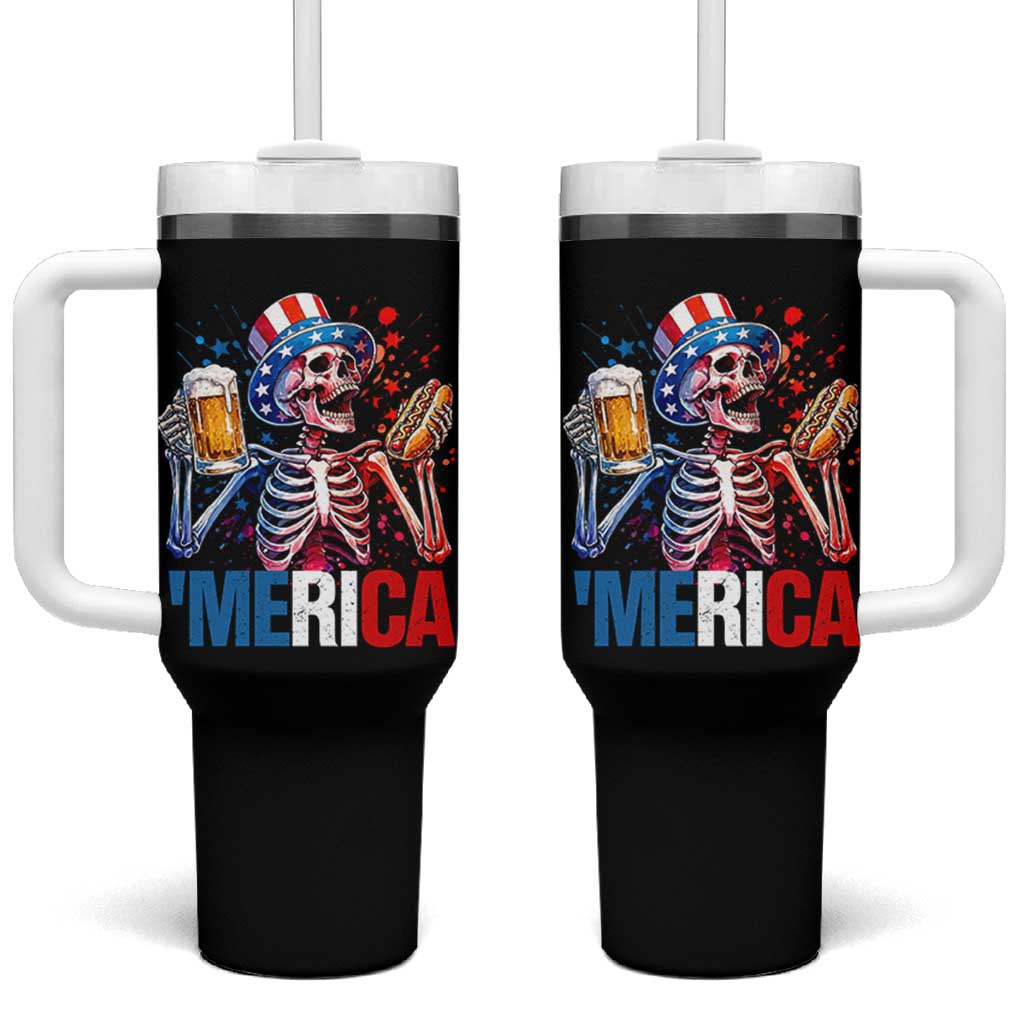 Red White And Blue Skeleton Party Tumbler With Handle American Freedom Vibes