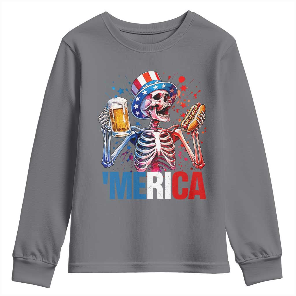 Red White And Blue Skeleton Party Youth Sweatshirt American Freedom Vibes
