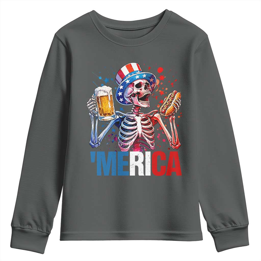 Red White And Blue Skeleton Party Youth Sweatshirt American Freedom Vibes