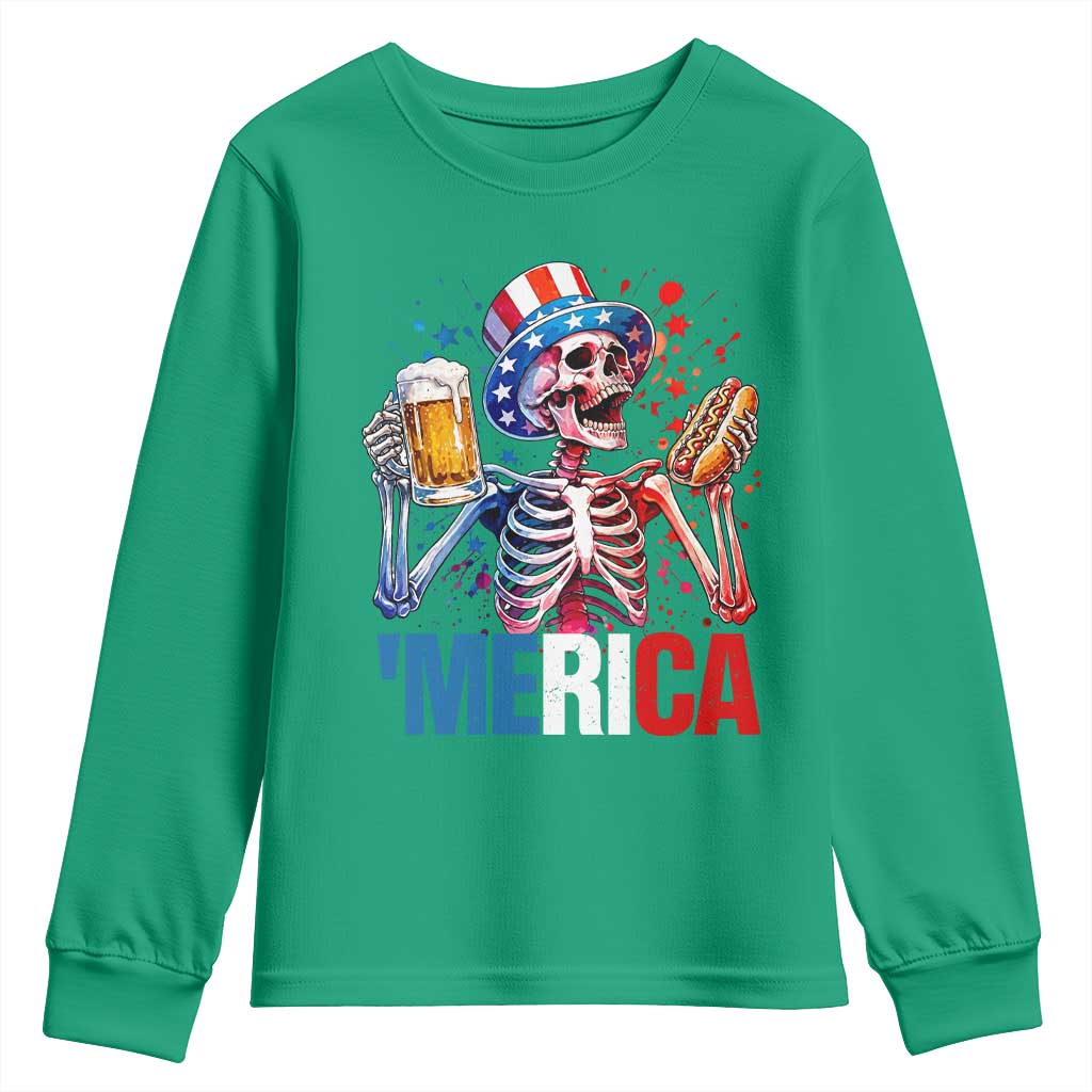 Red White And Blue Skeleton Party Youth Sweatshirt American Freedom Vibes