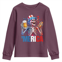 Red White And Blue Skeleton Party Youth Sweatshirt American Freedom Vibes