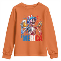 Red White And Blue Skeleton Party Youth Sweatshirt American Freedom Vibes