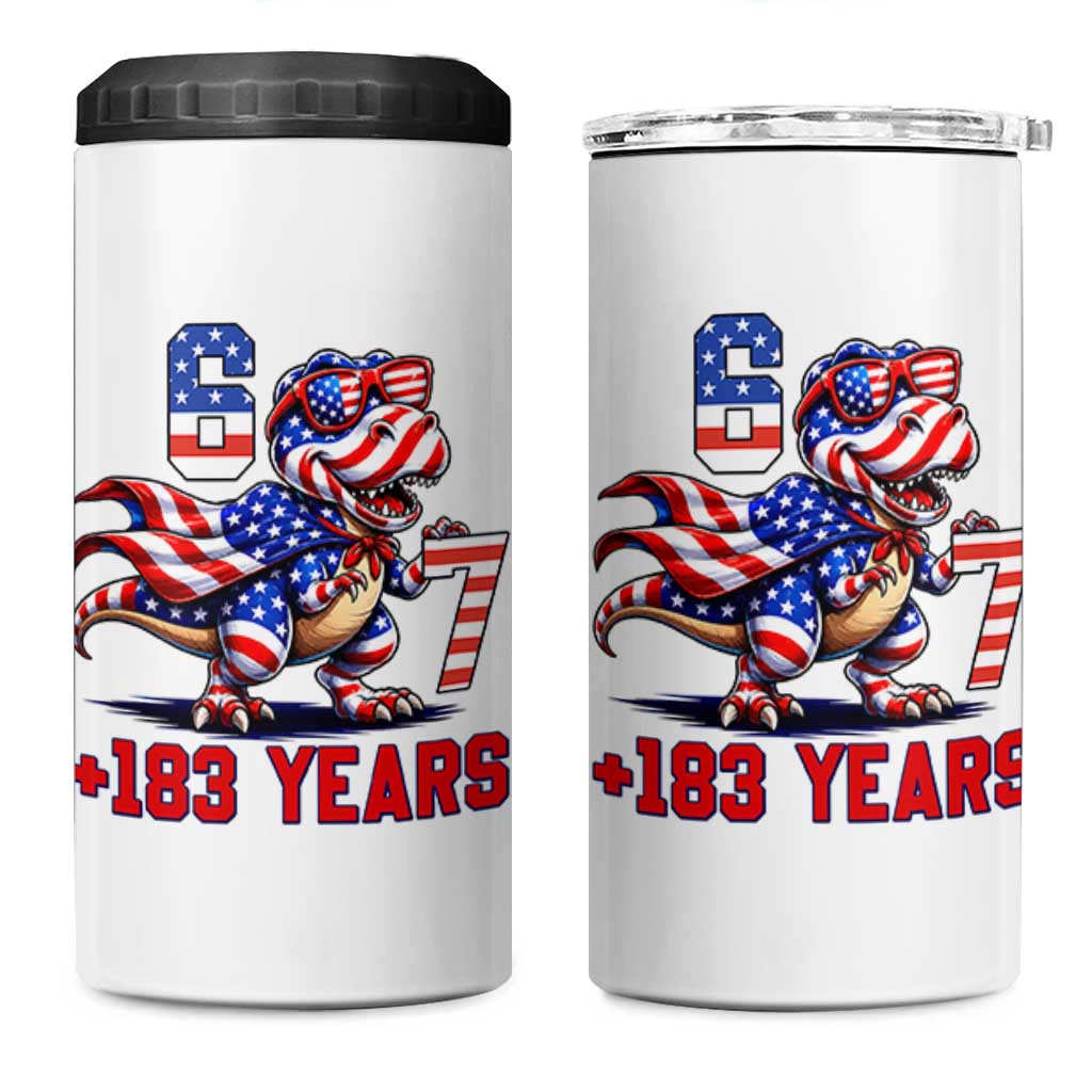 Funny 67 Meme Dinosaur American Pride 4 in 1 Can Cooler Tumbler USA 250th Anniversary