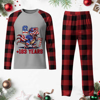 Funny 67 Meme Dinosaur American Pride Plaid Pajama Set USA 250th Anniversary