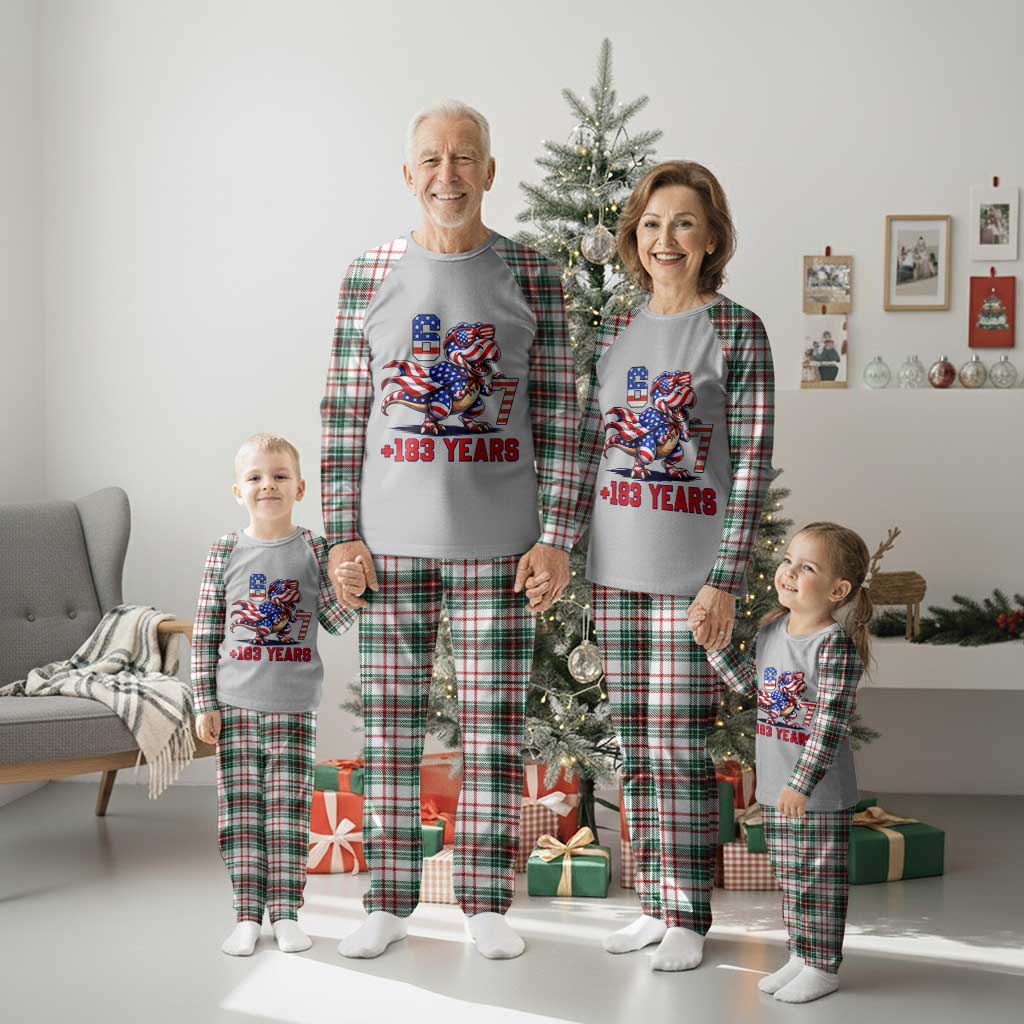 Funny 67 Meme Dinosaur American Pride Plaid Pajama Set USA 250th Anniversary