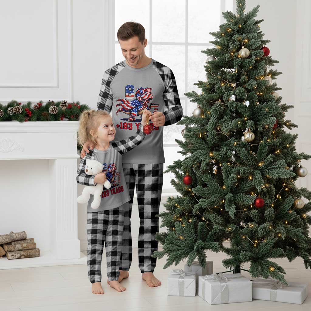 Funny 67 Meme Dinosaur American Pride Plaid Pajama Set USA 250th Anniversary