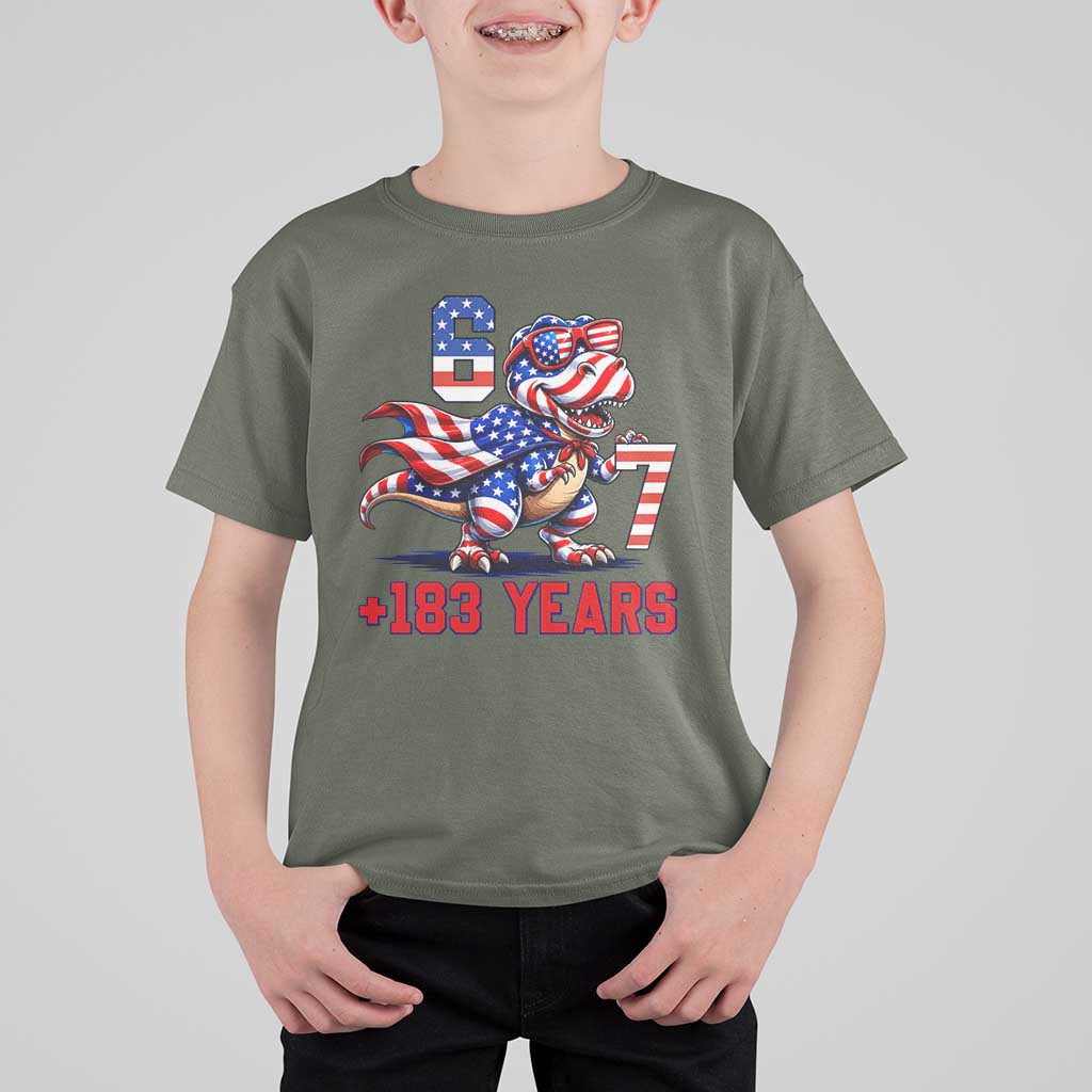Funny 67 Meme Dinosaur American Pride T Shirt For Kid USA 250th Anniversary