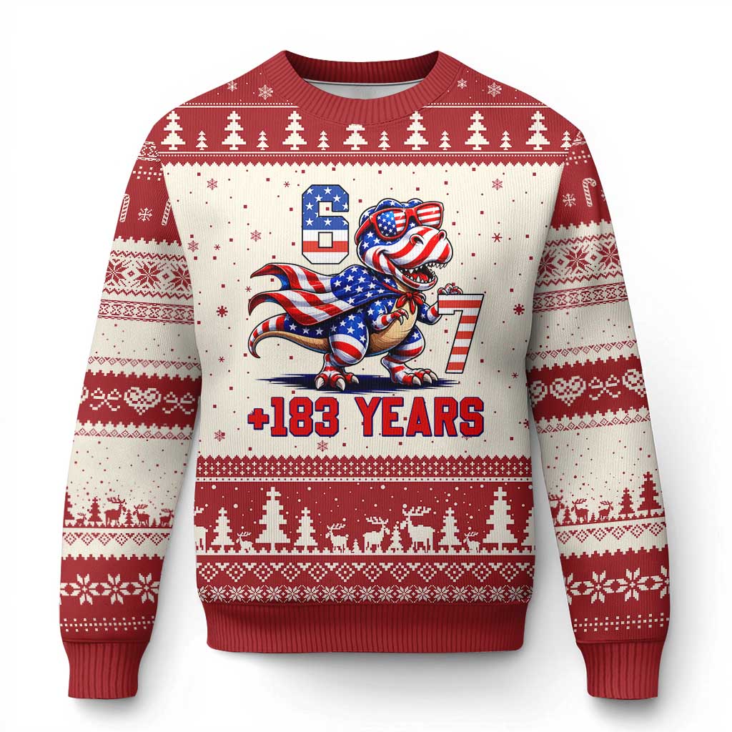 Funny 67 Meme Dinosaur American Pride Ugly Christmas Sweater USA 250th Anniversary