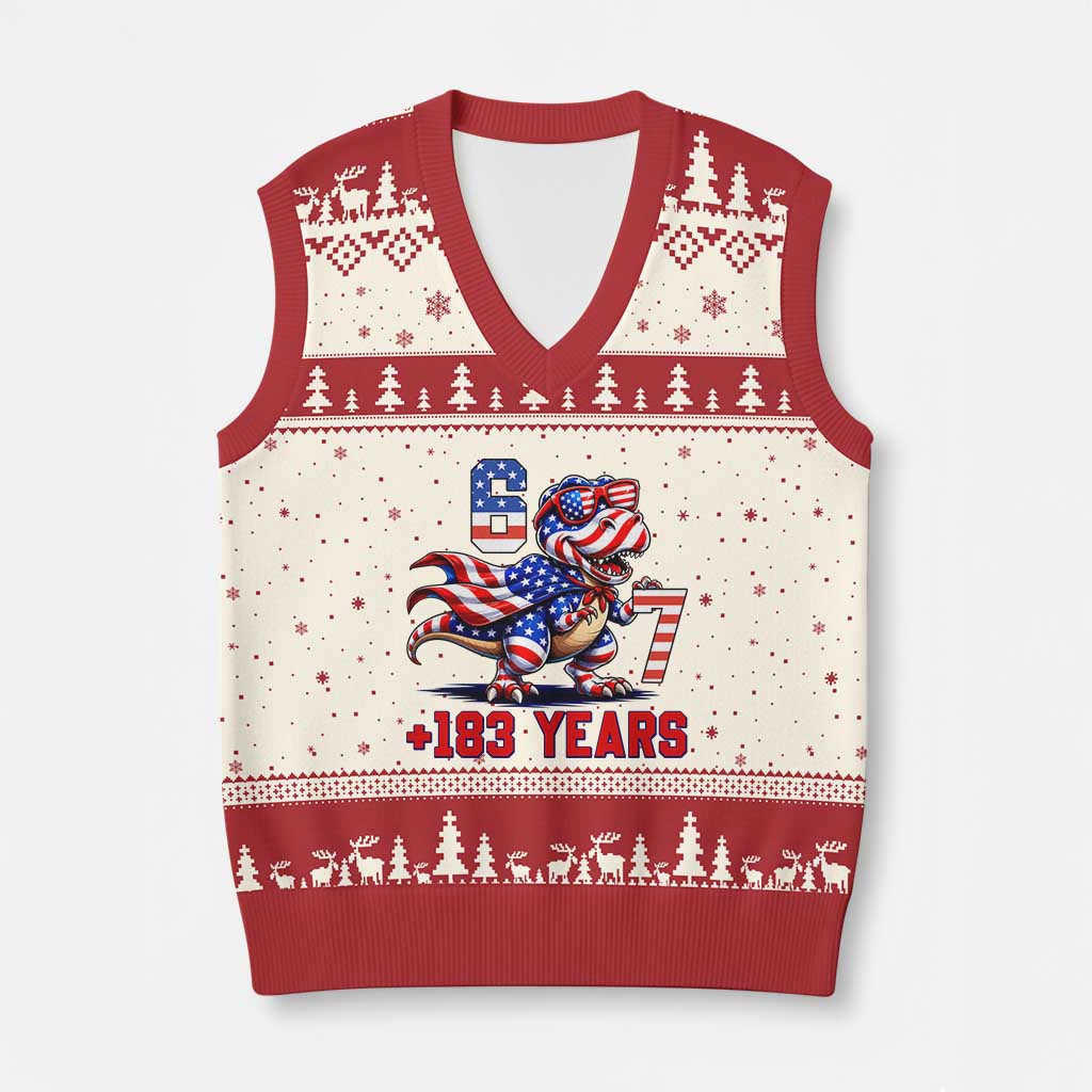Funny 67 Meme Dinosaur American Pride V-Neck Knit Sweater Vest USA 250th Anniversary