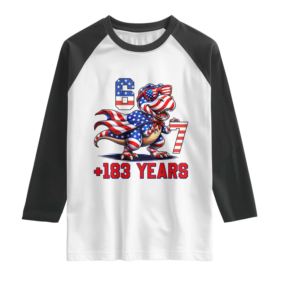 Funny 67 Meme Dinosaur American Pride Raglan Shirt USA 250th Anniversary