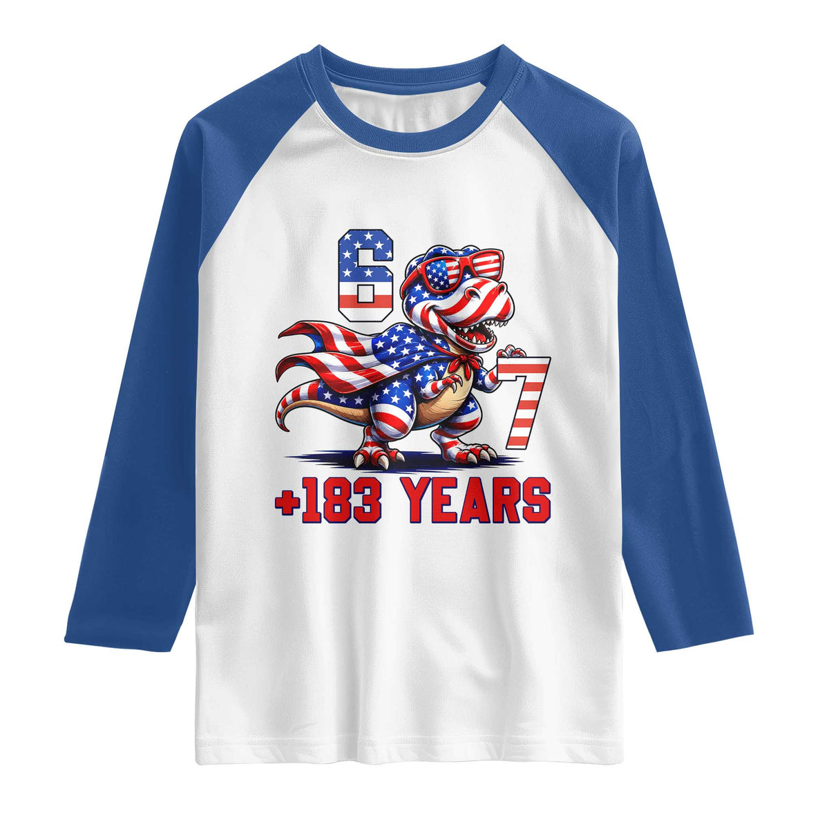 Funny 67 Meme Dinosaur American Pride Raglan Shirt USA 250th Anniversary