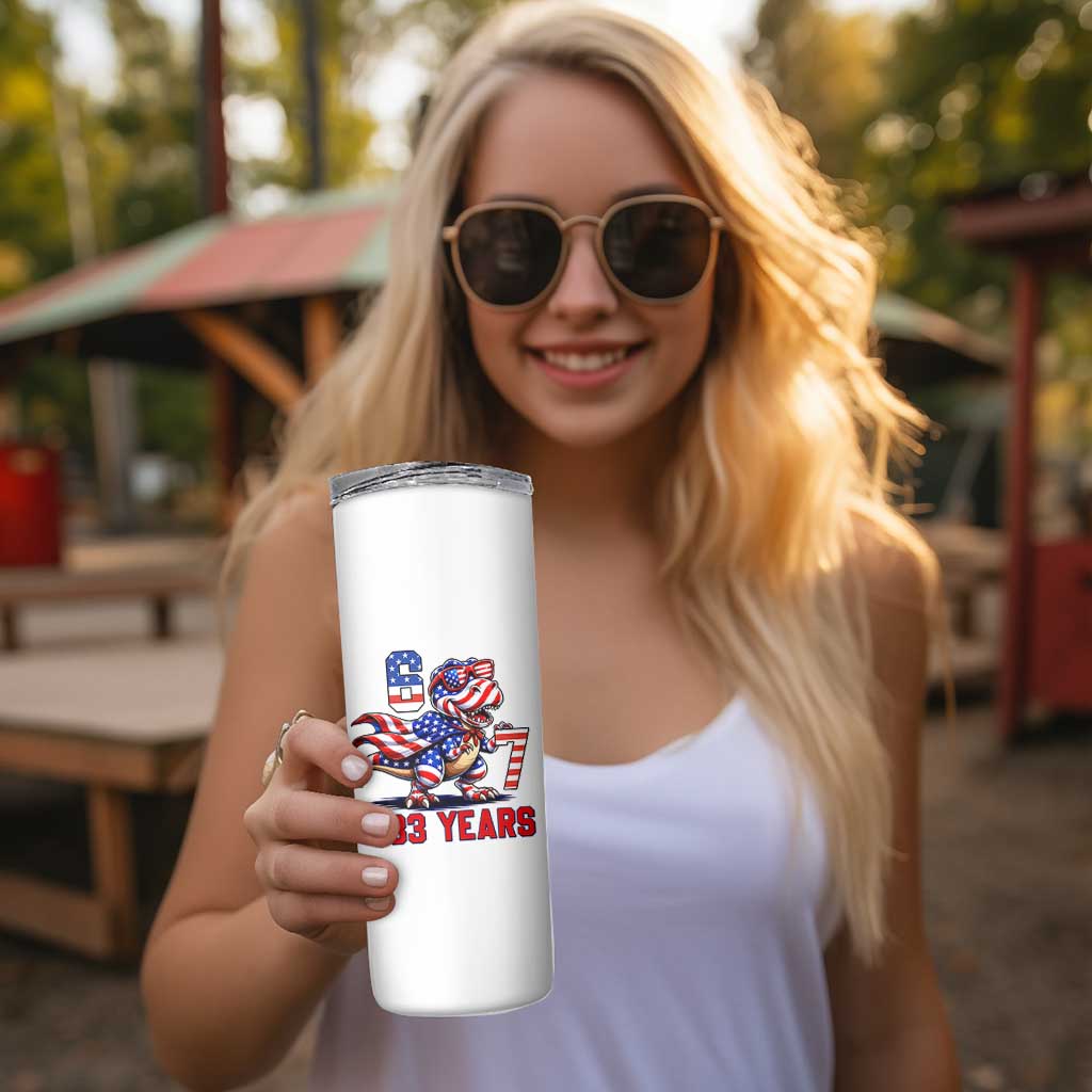 Funny 67 Meme Dinosaur American Pride Skinny Tumbler USA 250th Anniversary