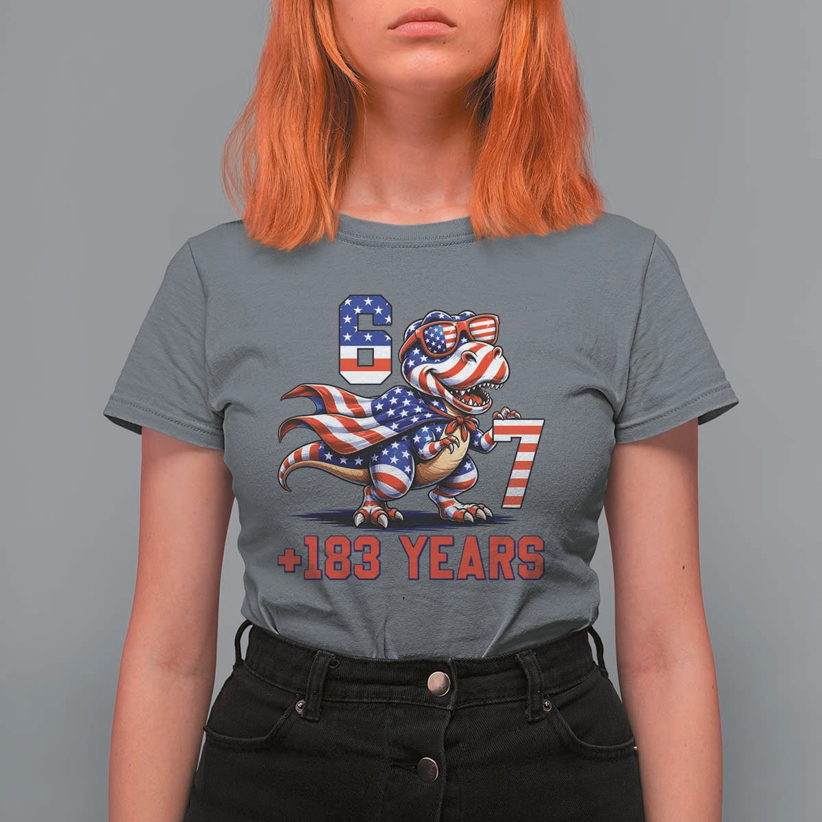 Funny 67 Meme Dinosaur American Pride T Shirt For Women USA 250th Anniversary
