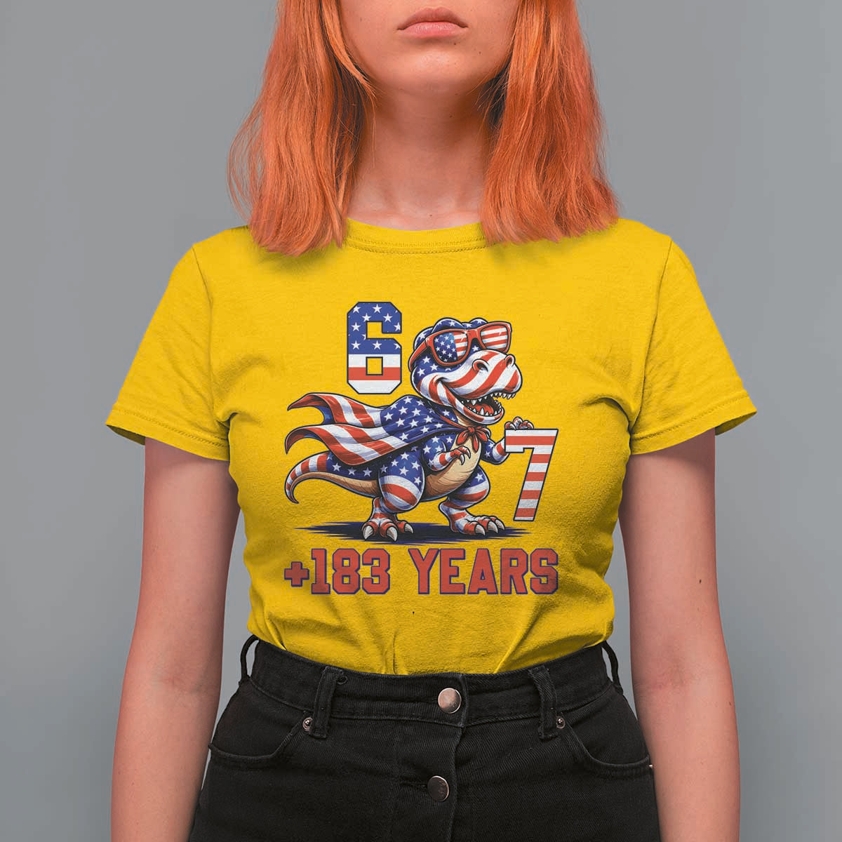 Funny 67 Meme Dinosaur American Pride T Shirt For Women USA 250th Anniversary