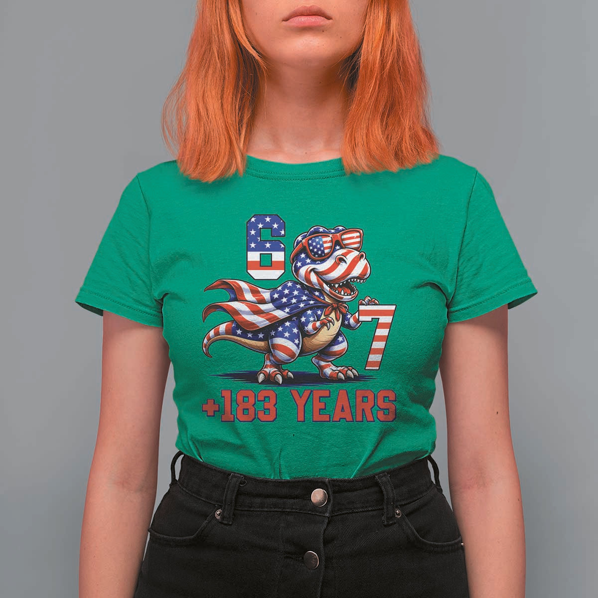 Funny 67 Meme Dinosaur American Pride T Shirt For Women USA 250th Anniversary