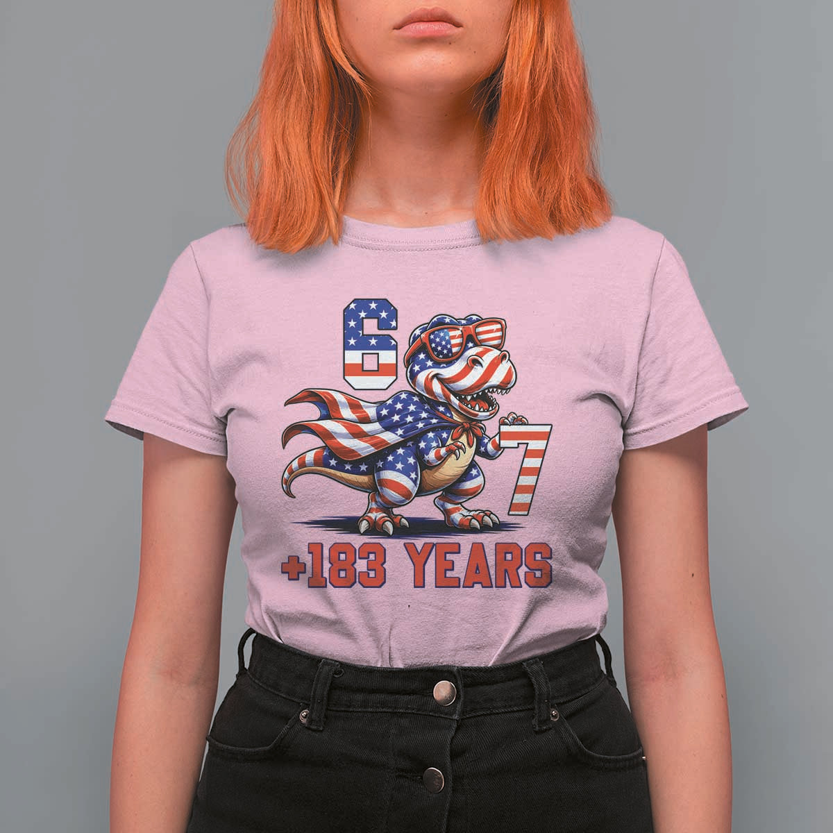 Funny 67 Meme Dinosaur American Pride T Shirt For Women USA 250th Anniversary