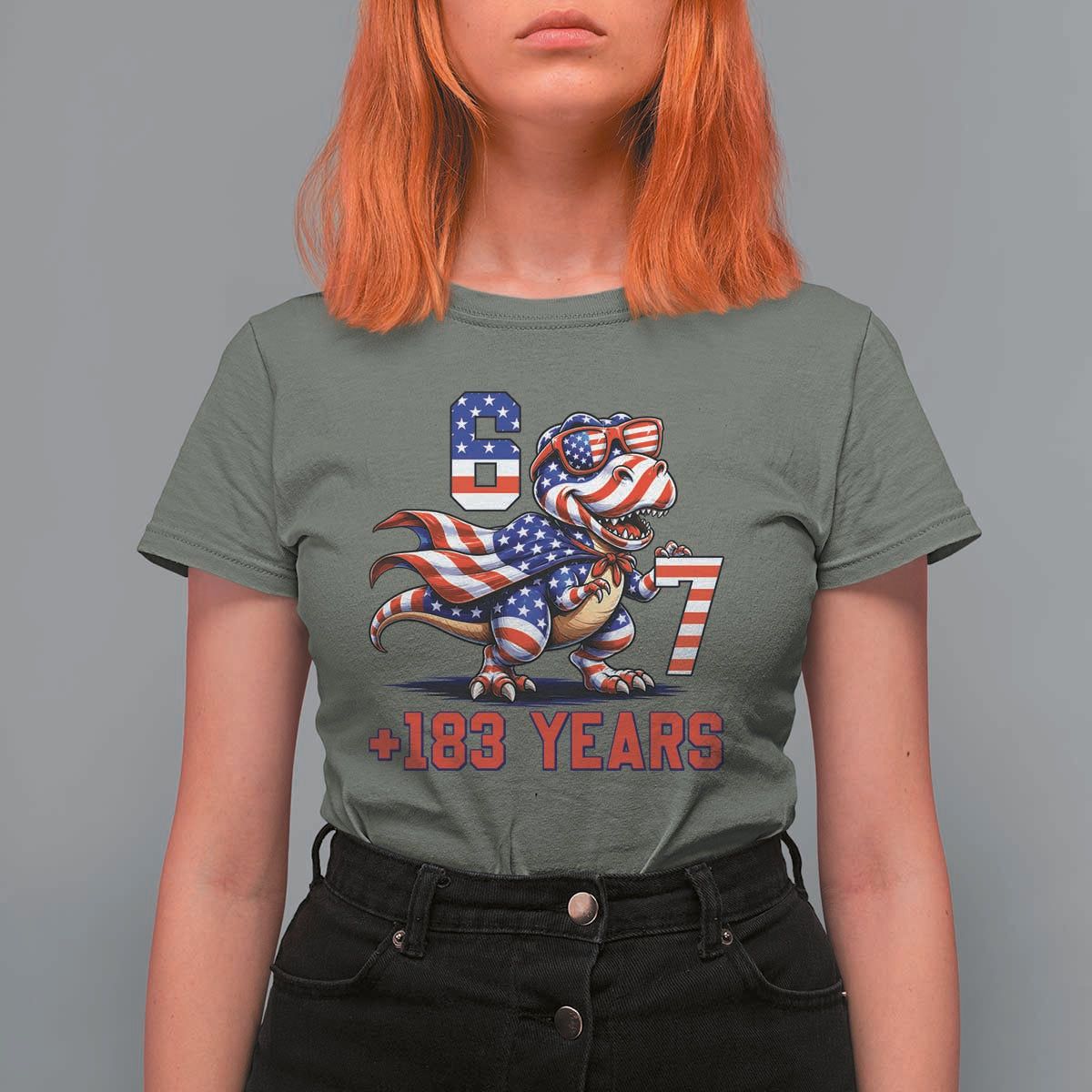 Funny 67 Meme Dinosaur American Pride T Shirt For Women USA 250th Anniversary