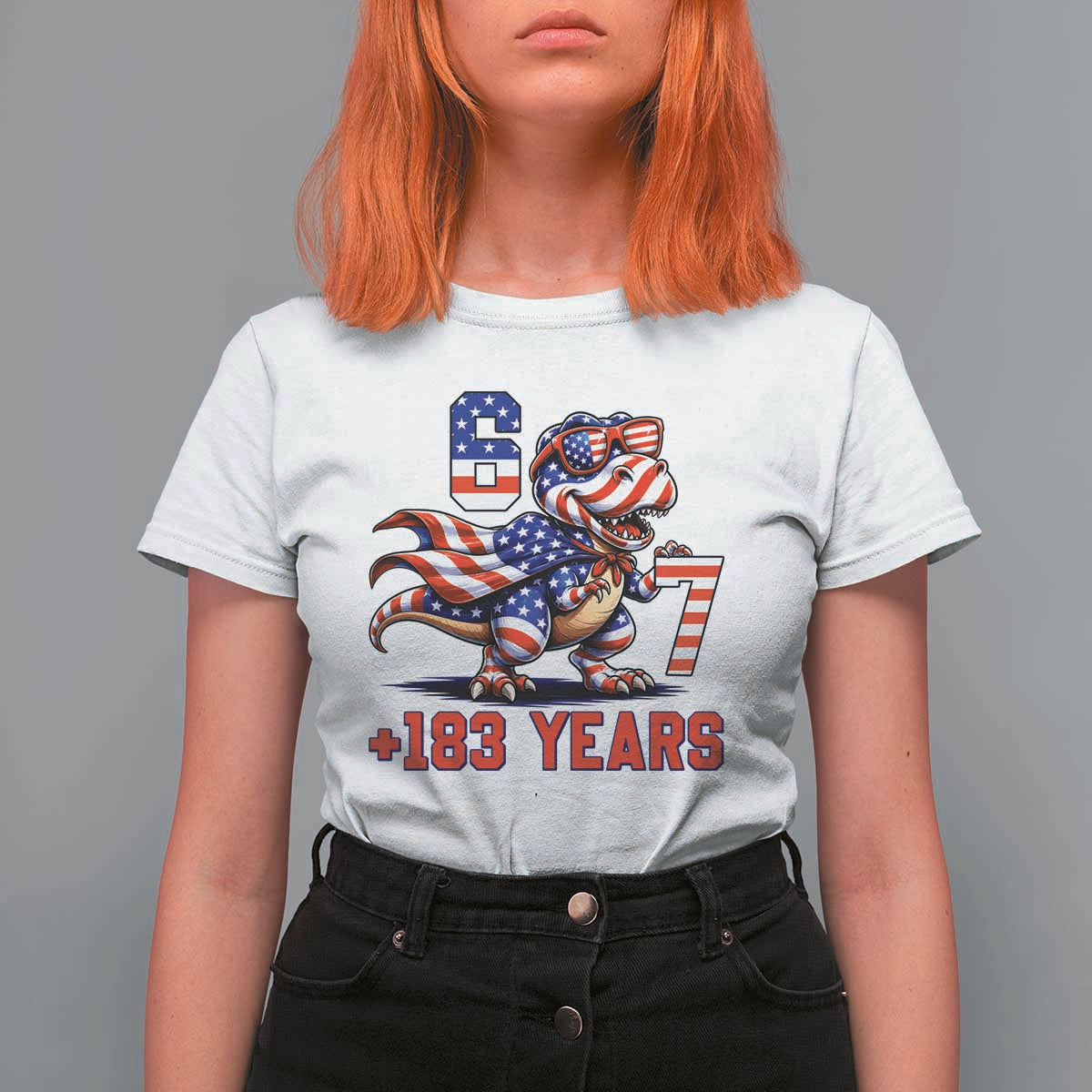 Funny 67 Meme Dinosaur American Pride T Shirt For Women USA 250th Anniversary