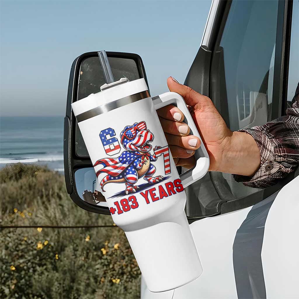 Funny 67 Meme Dinosaur American Pride Tumbler With Handle USA 250th Anniversary