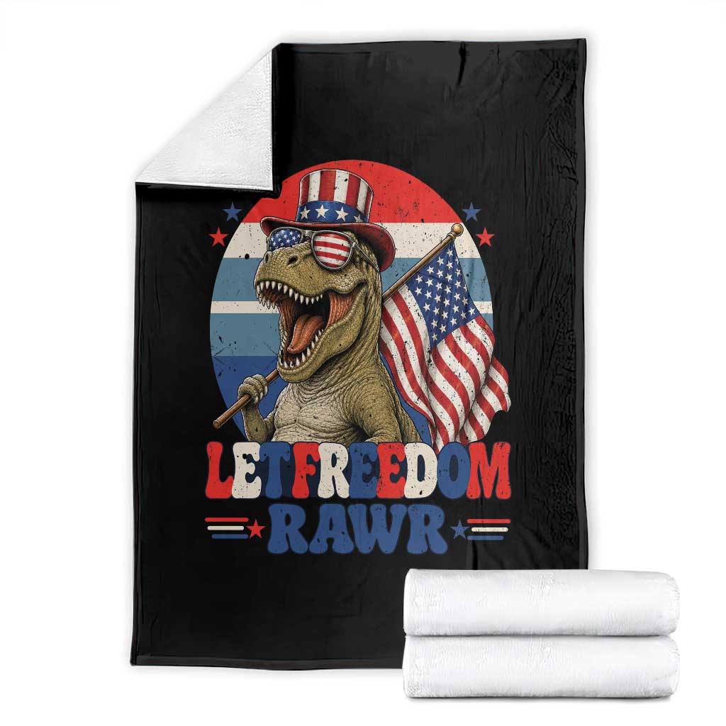 Red White Blue Dinosaur Pride Throw Blanket Let Freedom Rawr