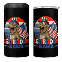 Red White Blue Dinosaur Pride 4 in 1 Can Cooler Tumbler Let Freedom Rawr